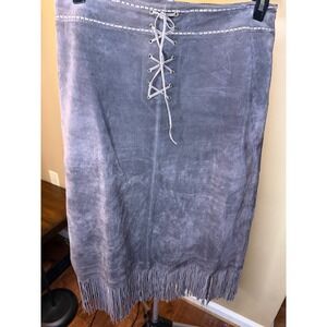In Suede Brown Genuine Suede Fringe Midi Skirt Lace Up Western‎ Boho  Size 8